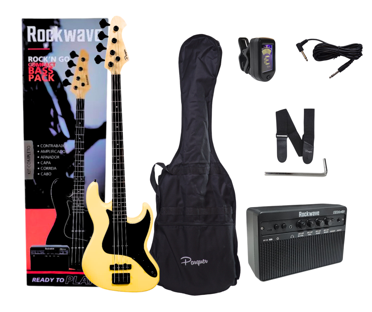 Combo Bajo Electrico Con Amplificador 20w Bluetooth Y Accesorios Amarillo