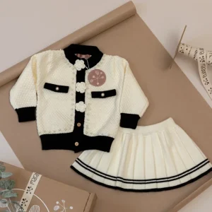 Conjunto Falda Plisada y Flores, Negro y Hueso