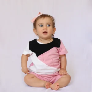 Conjunto Short Tricolor Niña, Rosa