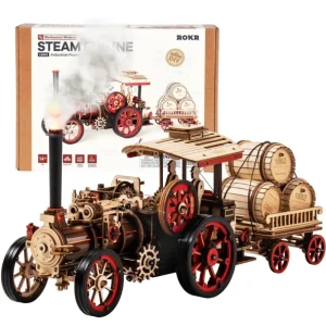 Robotime Rokr Kit de construcción de modelo de coche rompecabezas de madera 3D Kit de vapor 1:28 locomotora de vapor mecánica regalos impresionantes para adultos y adolescentes