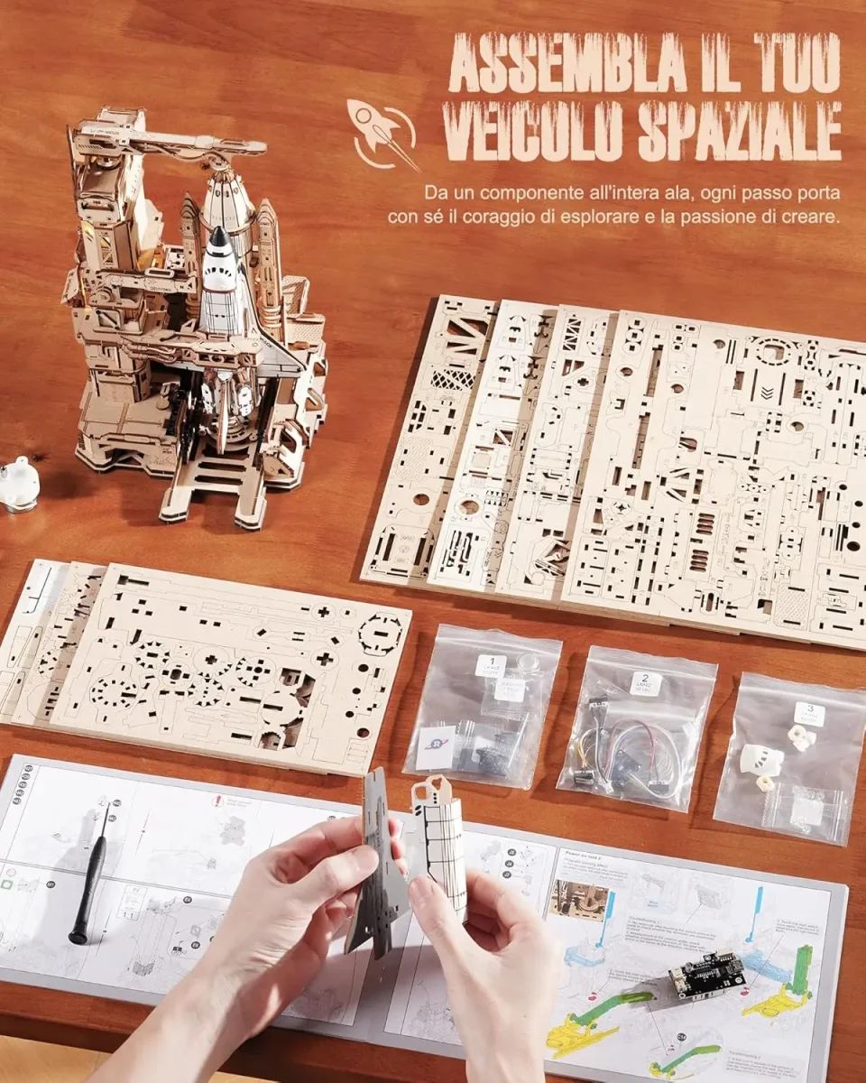 Rompecabezas 3D Robotime Rokr, modelo de transbordador espacial interactivo para construir uno mismo con iluminación, rompecabezas de madera de avión, decoración de escritorio para adultos - Imagen 5