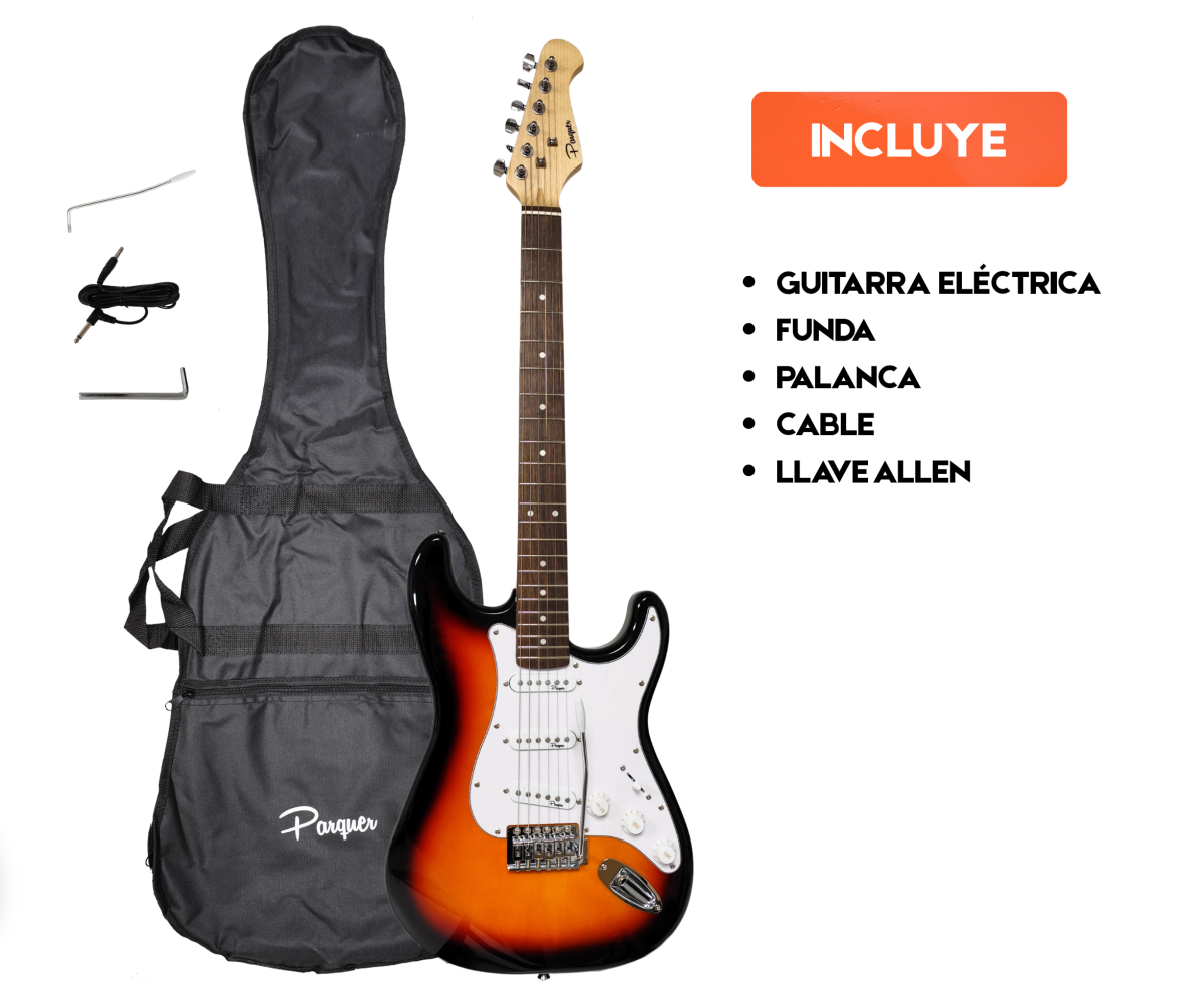 Guitarra Eléctrica Stratocaster Parquer Sunburst con Funda - Imagen 5