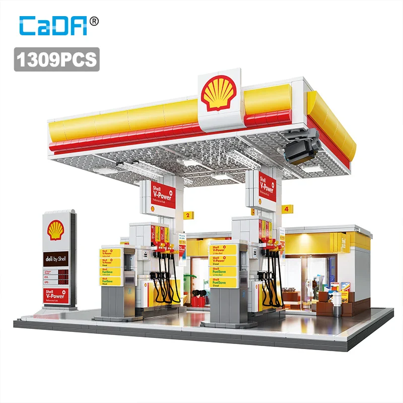 CaDA DIY Shell estación al por menor C66026W estación de gasolina de lavado de coches bloque de construcción de coche