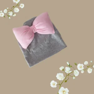 Gorro de Algodón con Moño Rosa Gigante, Gris